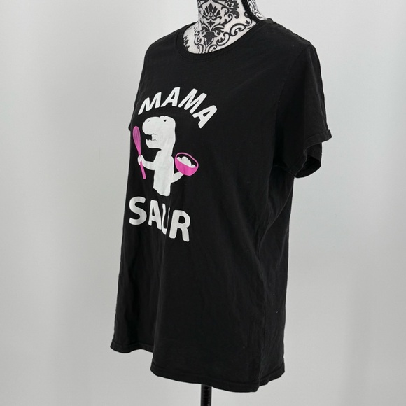 Delta Mamasaurus Dinosaur Mom Women V Neck Black Short Sleeve T-Shirt - Picture 8 of 10